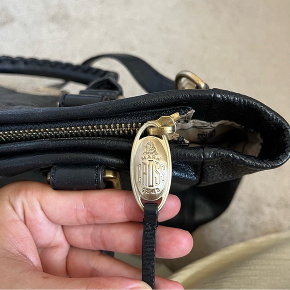 Mark Cross Genuine Black Leather Satchel Tote Bag Purse Cross Body Gold HW - Picture 8 of 15